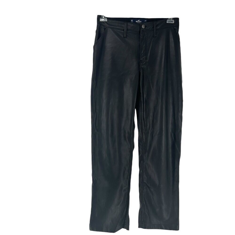 Hollister Vegan Leather Pants Black Ultra High Rise Straight Leg Size 29 Waist